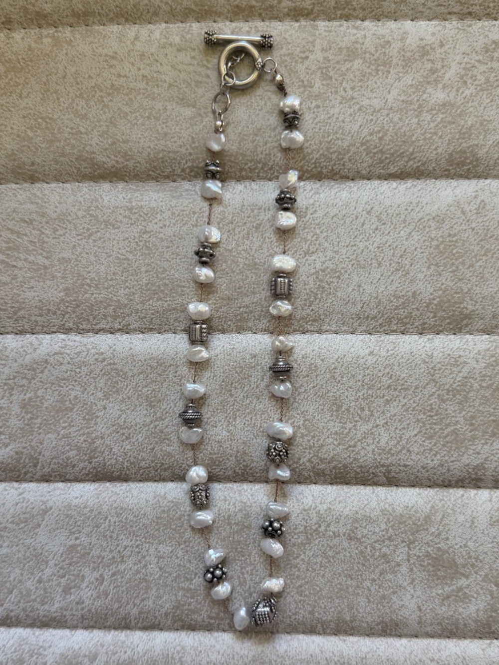 Artisan Bali Sterling Silver 925 Baroque Pearl Chain Necklace Toggle Clasp 24g